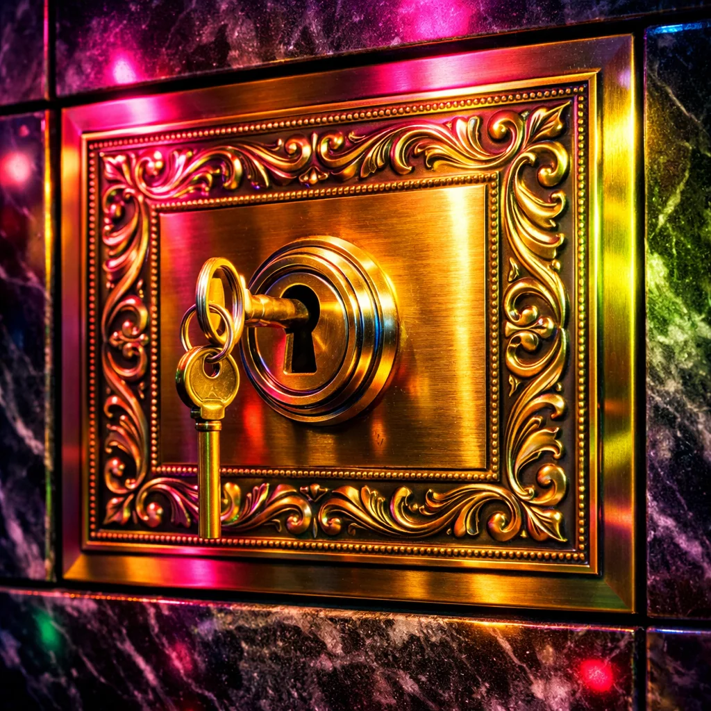 Gouden kluisdeur met neon verlichting voor online casino veiligheid